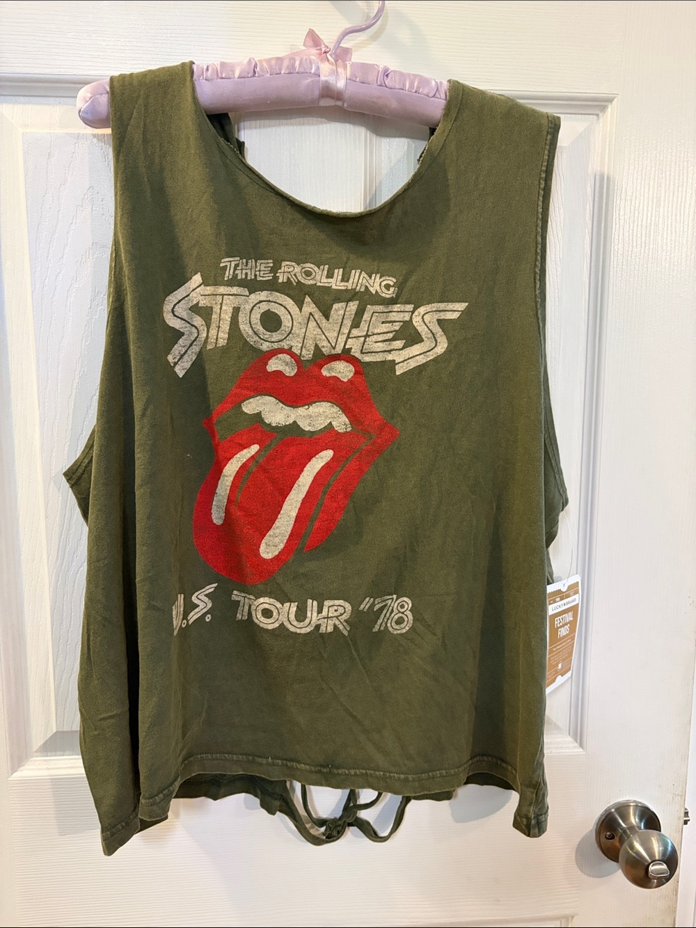 The Rolling Stones Olive Green Tank with Red Tongue Logo